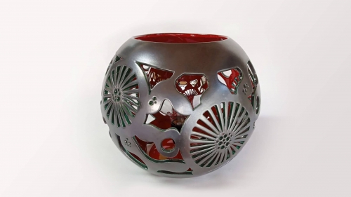 Lampe céramique - Fleur Marine Rouge